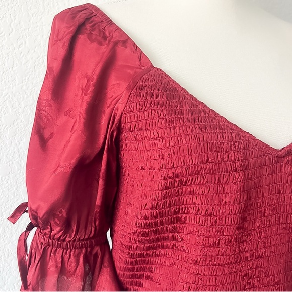 Band of the Free Lea Rhubarb Smocked Puff Sleeve Ruffle Hem Crop Top Size Large - Picture 9 of 11